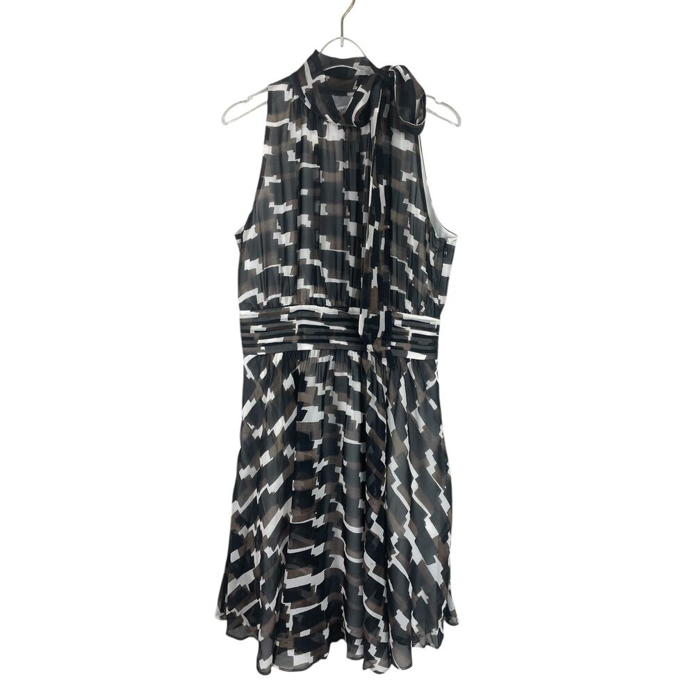 Vintage Banana Republic Silk Midi Dress Bow Geometric Print Y2K Size 6 NEW - Picture 2 of 16